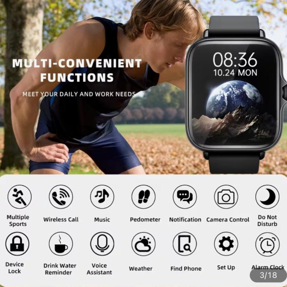 NEW - Smart Watch 1.83'' Touch Screen,Calls, Sleep Monitor iPhone Android- WHITE - Picture 4 of 6